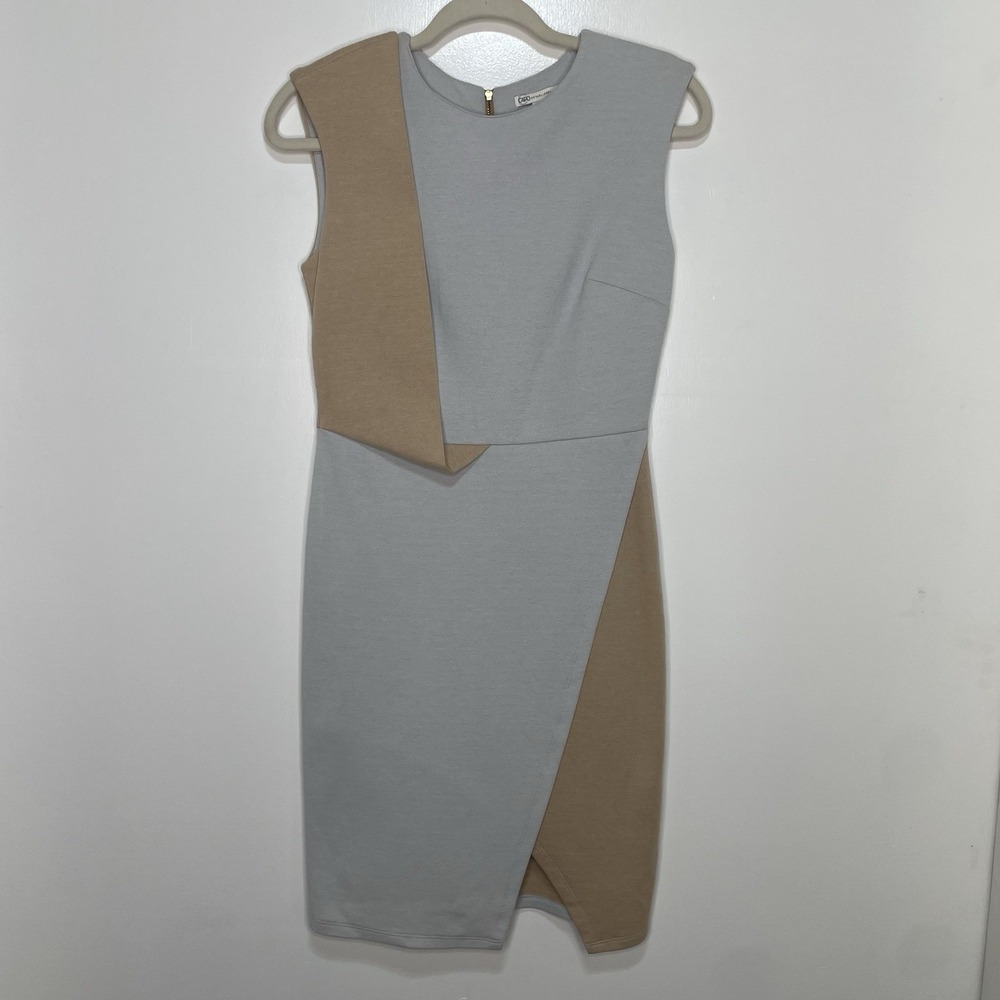 NWT Business Casual‎ Sleeveless Dress Gray/Taupe Drape Style Size 2 Stretch Zip